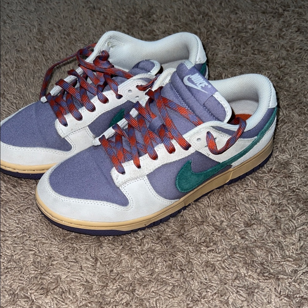 Nike Purple and Green Sneakers with Red Laces
